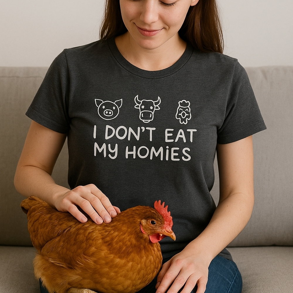 “I Don’t Eat My Homies” Vegan Graphic Tee L T-shirt Animal Lover Plant Based Cut